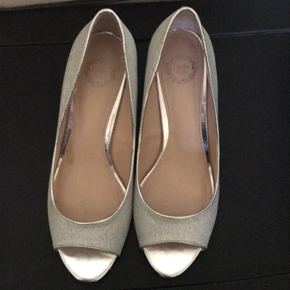 Silver shinny toe out heels
